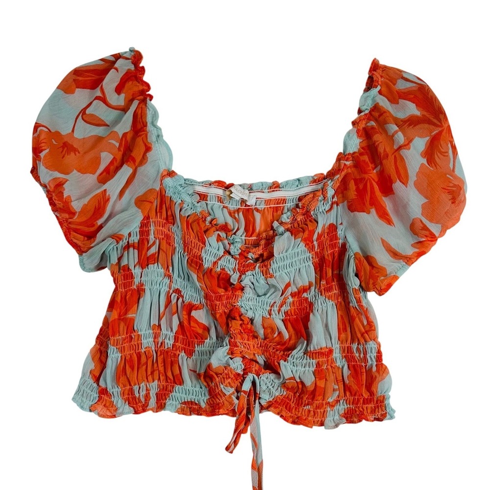 Olivaceous Anthropologie Floral Crop Top Large Orange Blue Euro Summer Coquette - Picture 2 of 8